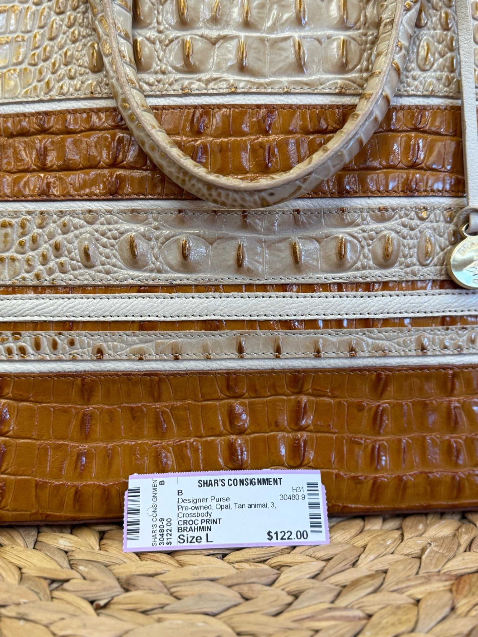 Pre-owned BRAHMIN Opal Tan animal Crossbody Designer Purse