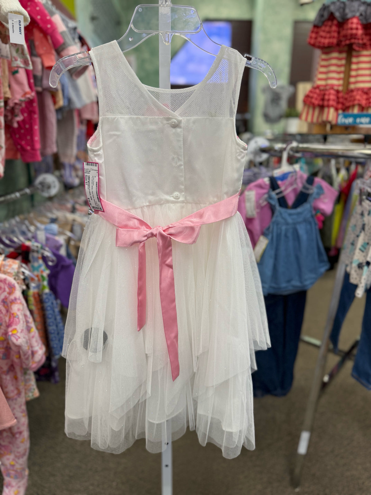 Pre-owned JONA MICHELLE White Pink Floral GIRLS SZ: 6T Sleeveless Girls Dress