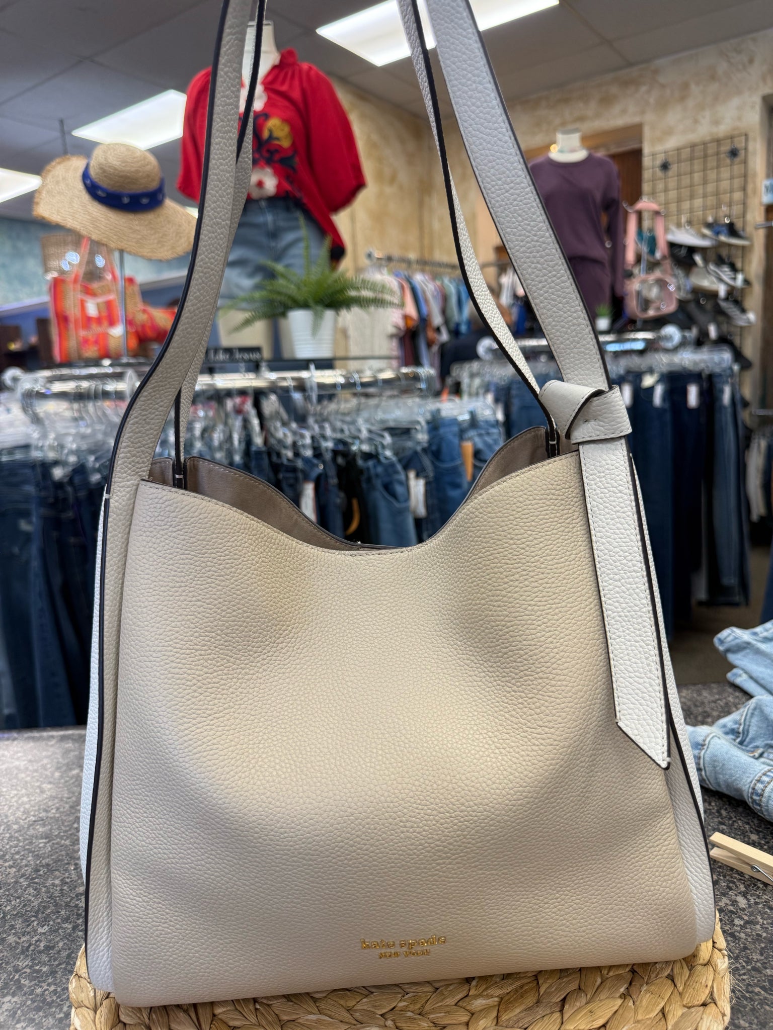 Pre-owned KATE SPADE Cream Tan Shoulder Designer Purse