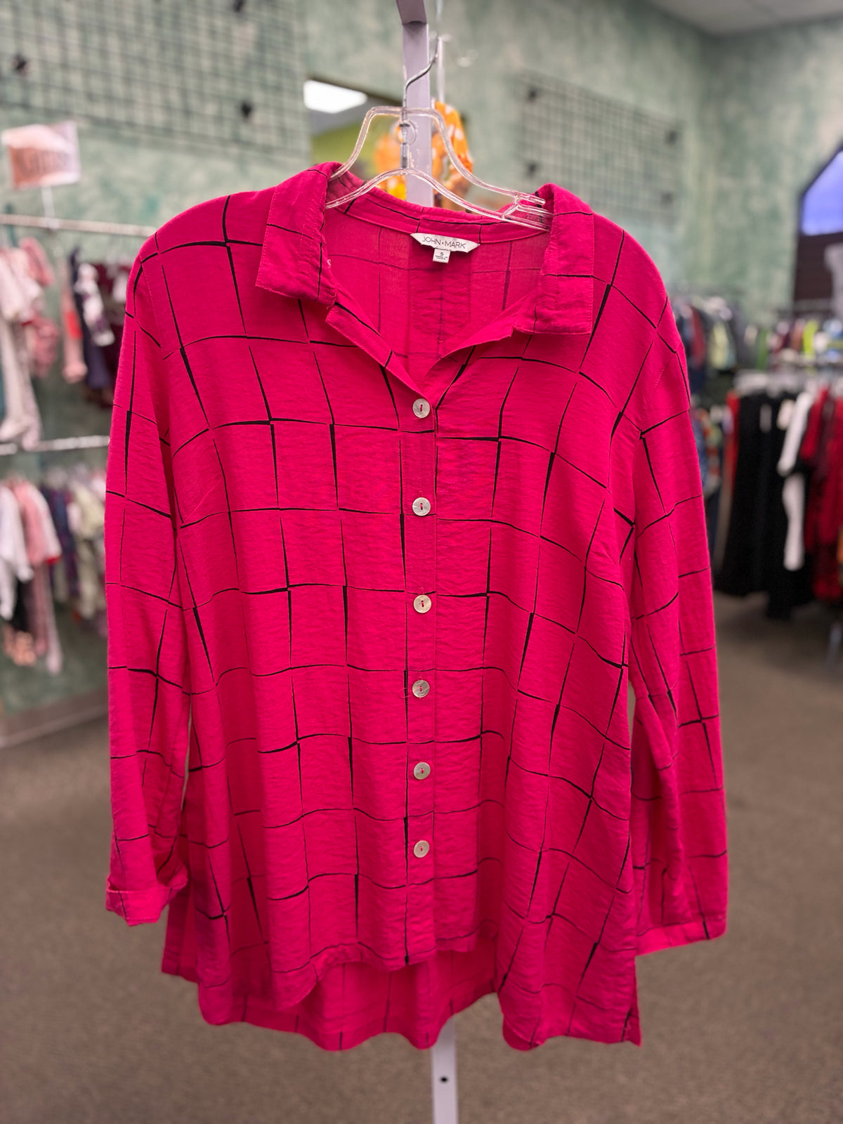 Pre-owned JOHN MARK Hot pink Black Size: S Long Sleeve Blouse