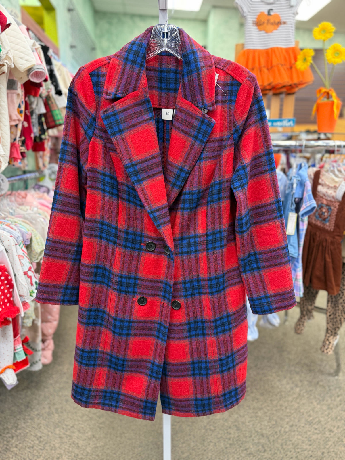 Pre-owned BP Red Blue Plaid Size XS Long Sleeve Coat