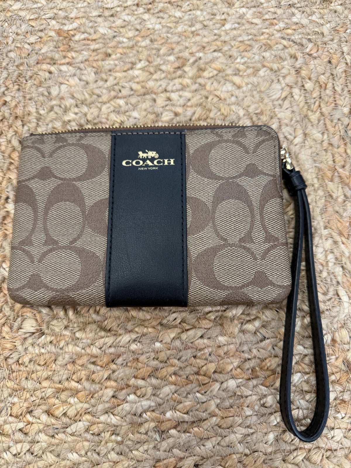 Pre-owned COACH Brown Signature Black Trim WALLET SIZE M Wallet