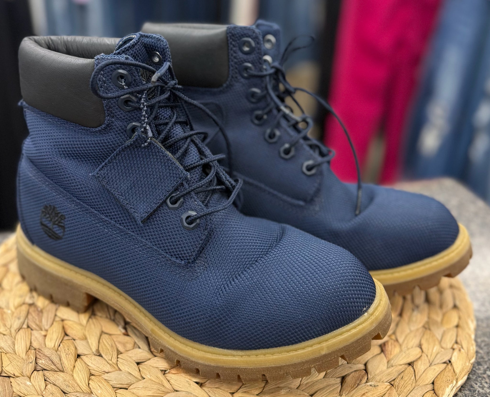 Pre-owned TIMBERLAND Navy Brown SHOE SIZE 7.5 Mens Designer Boot