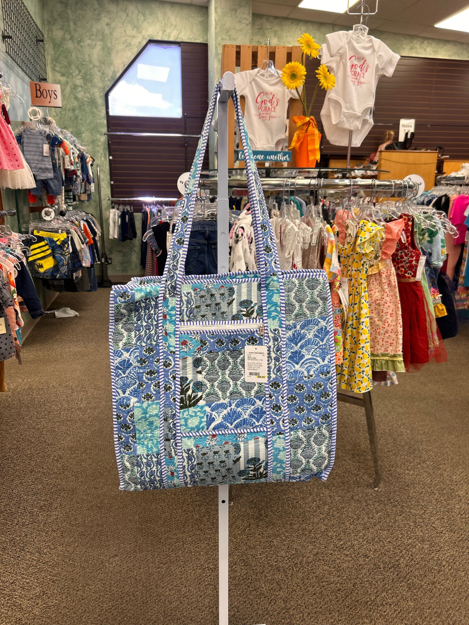 New Made in India Blue floral L Tote Purse