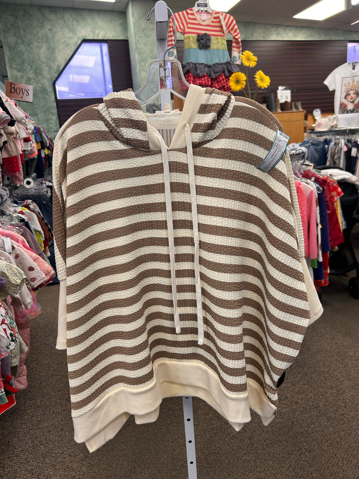 Pre-owned EASEL Cream Brown Stripe Size L Quarter Sleeve Pullover