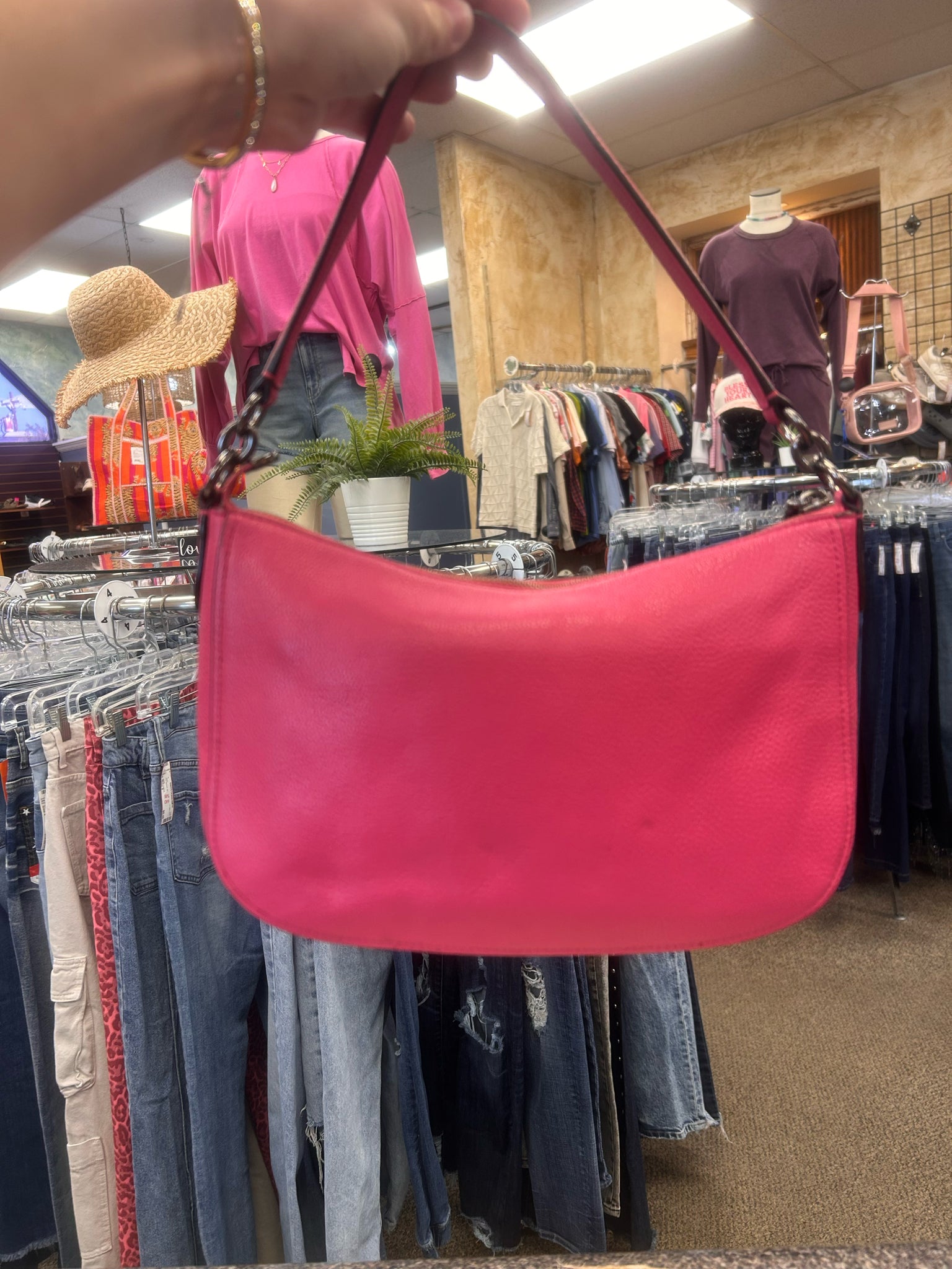 Pre-owned COACH Hot pink Silver Trim Shoulder Designer Purse