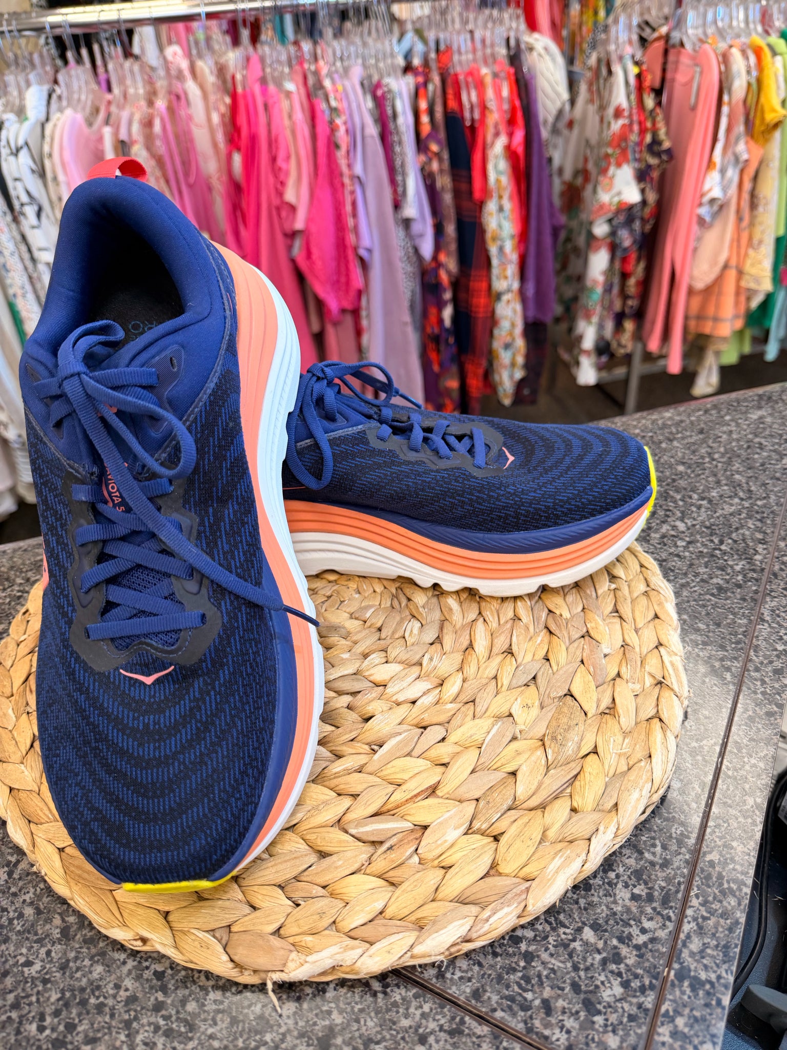 Pre-owned HOKA Navy Peach Trim Size 10.5 Designer Sneaker