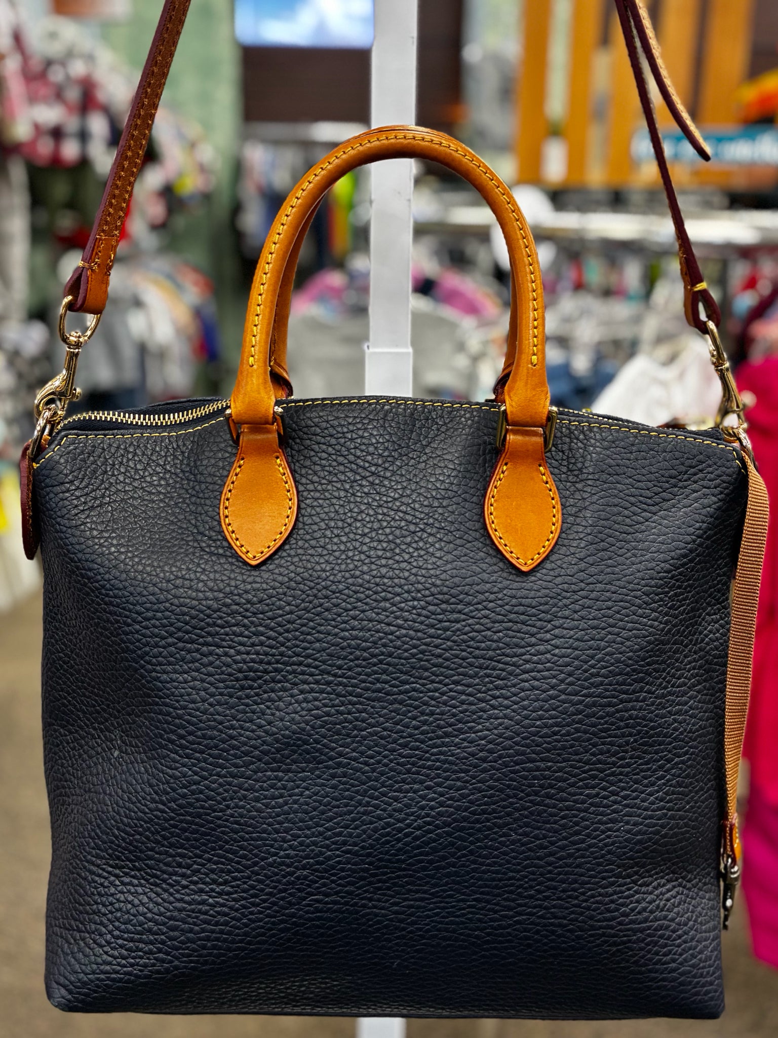 Pre-owned DOONEY&BOURKE Navy Brown Trim Shoulder Designer Purse