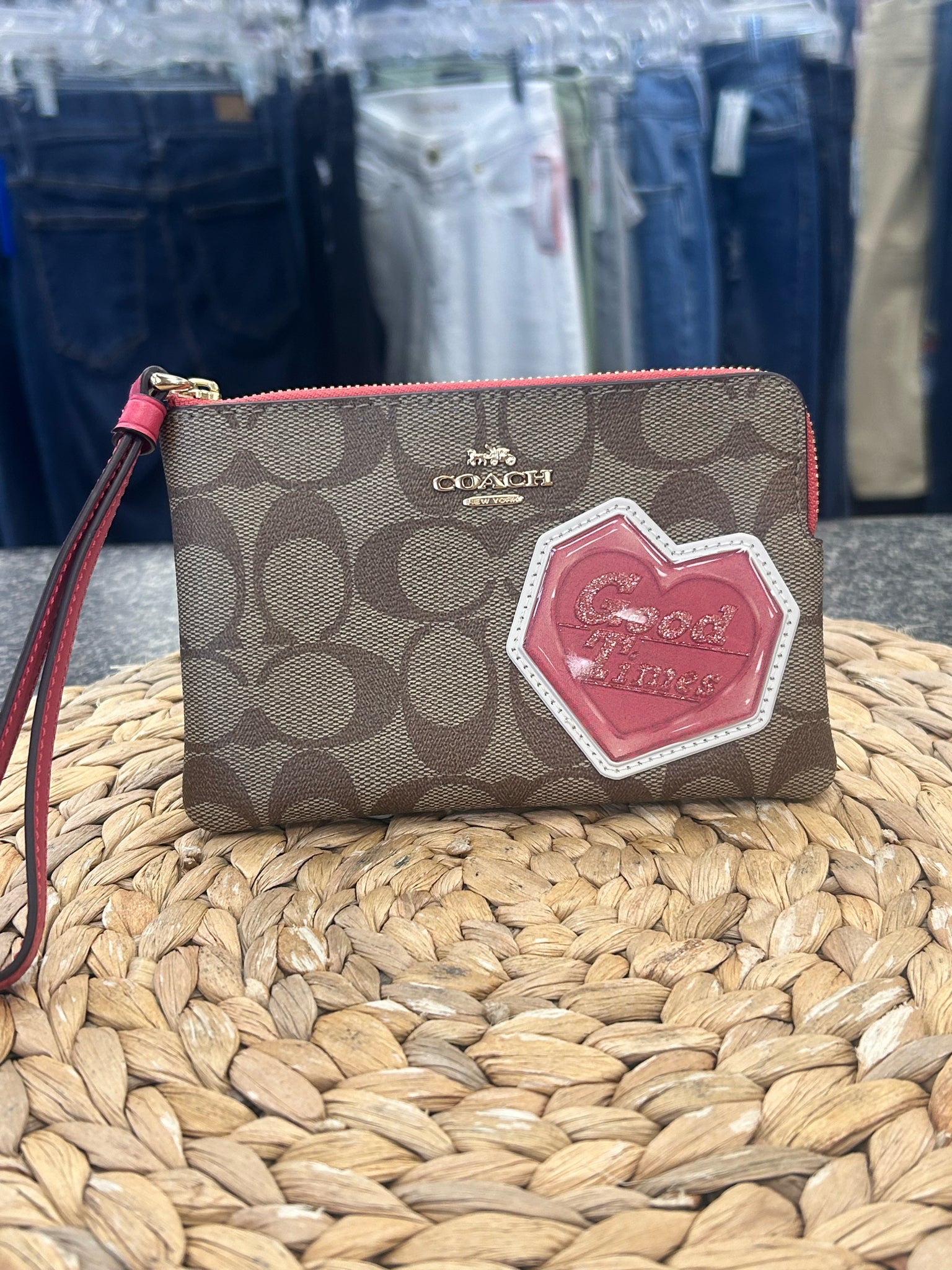 New with Tag COACH Brown Signature Pink Trim Wallet