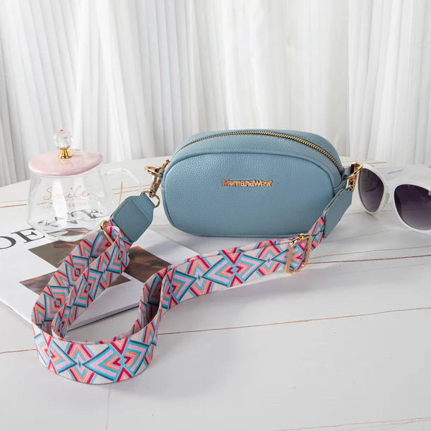 New MONTANA WEST Dusty blue Pink Trim S Crossbody Purse