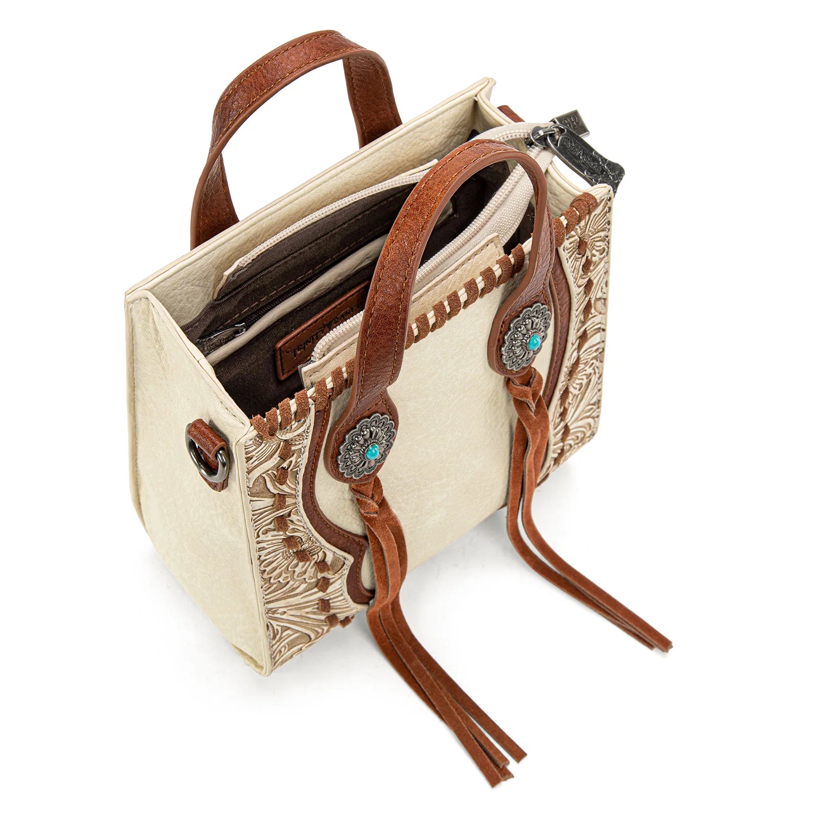 New Trinity Ranch Cream Brown Trim M Crossbody Purse