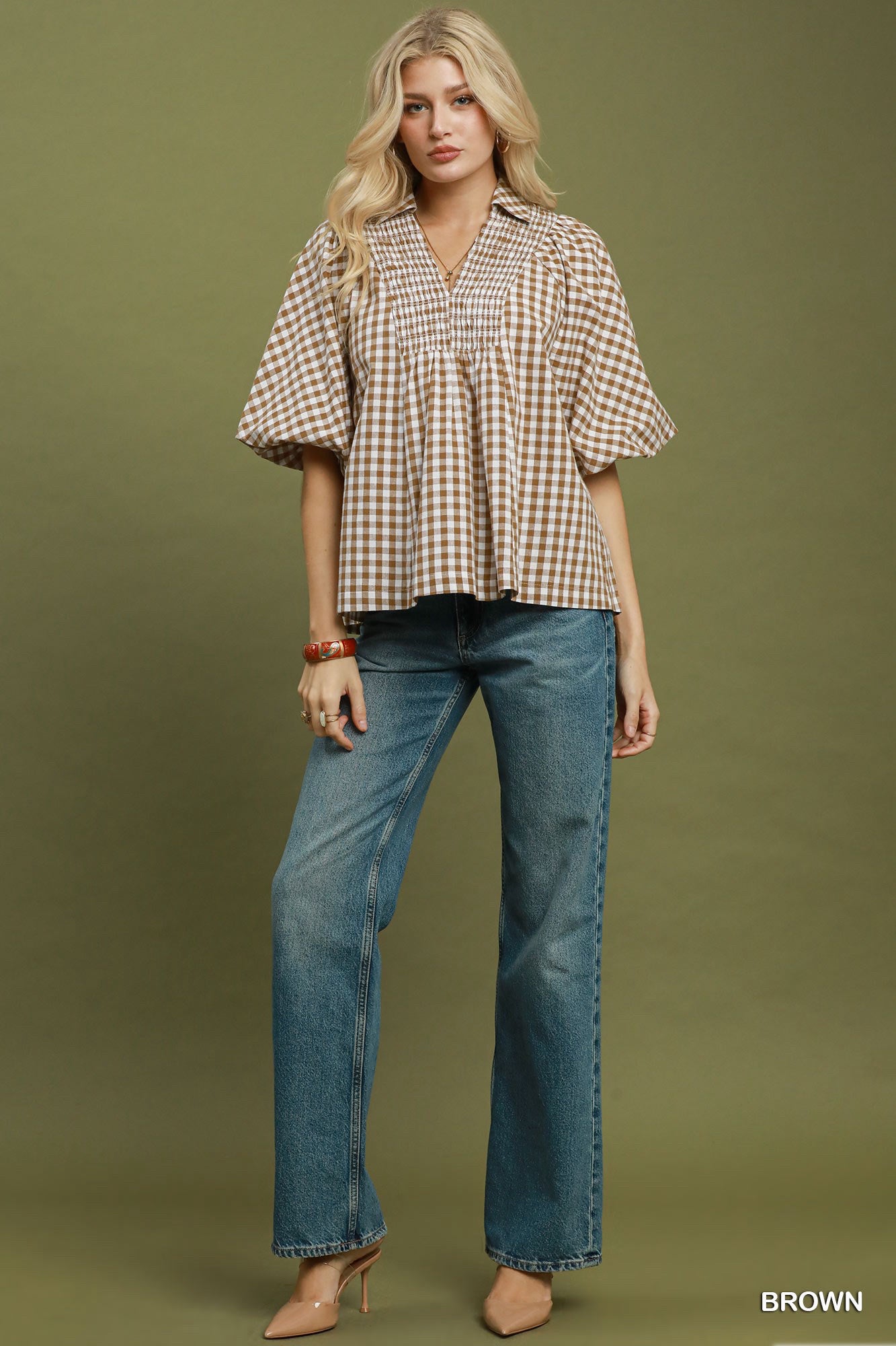 New UMGEE Brown Size: S Short Sleeve Blouse