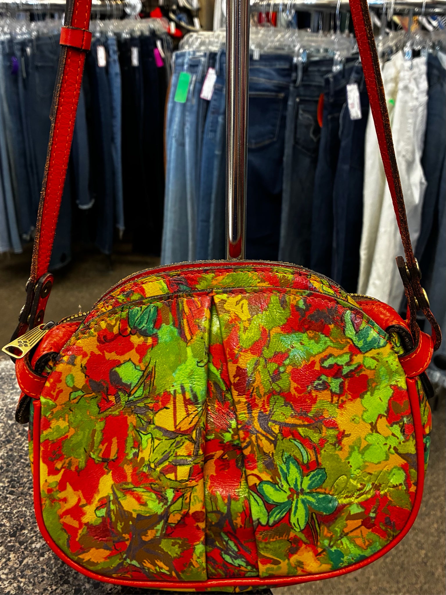 Pre-owned PATRICIA NASH LIME FLORAL Orange Trim Crossbody Designer Purse