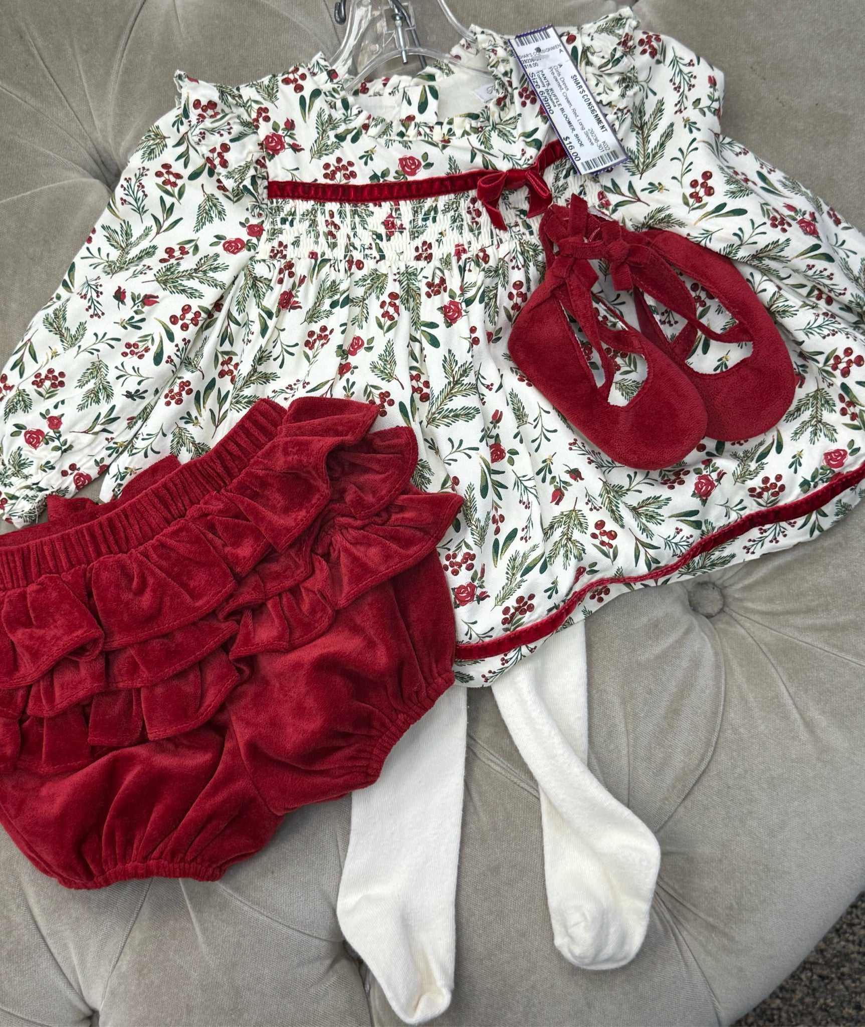 Pre-owned Tommy Bahama Cream Red GIRLS SZ: 6/9mo Long Sleeve Girls Dress