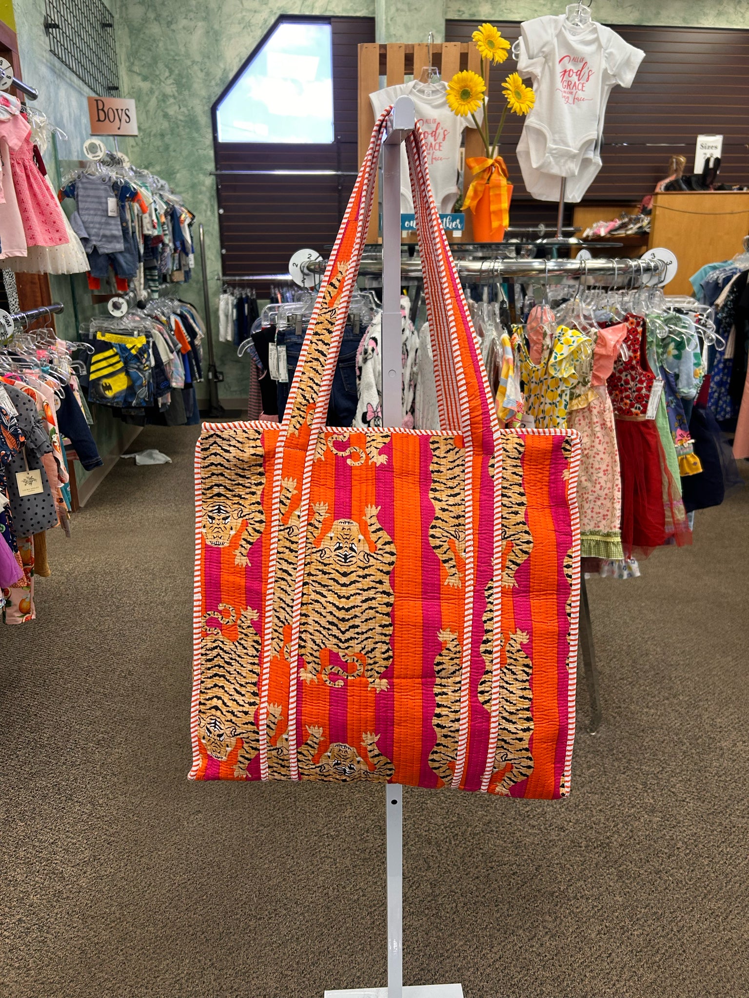 New Made in India Orange stripe Leopard L Tote Purse