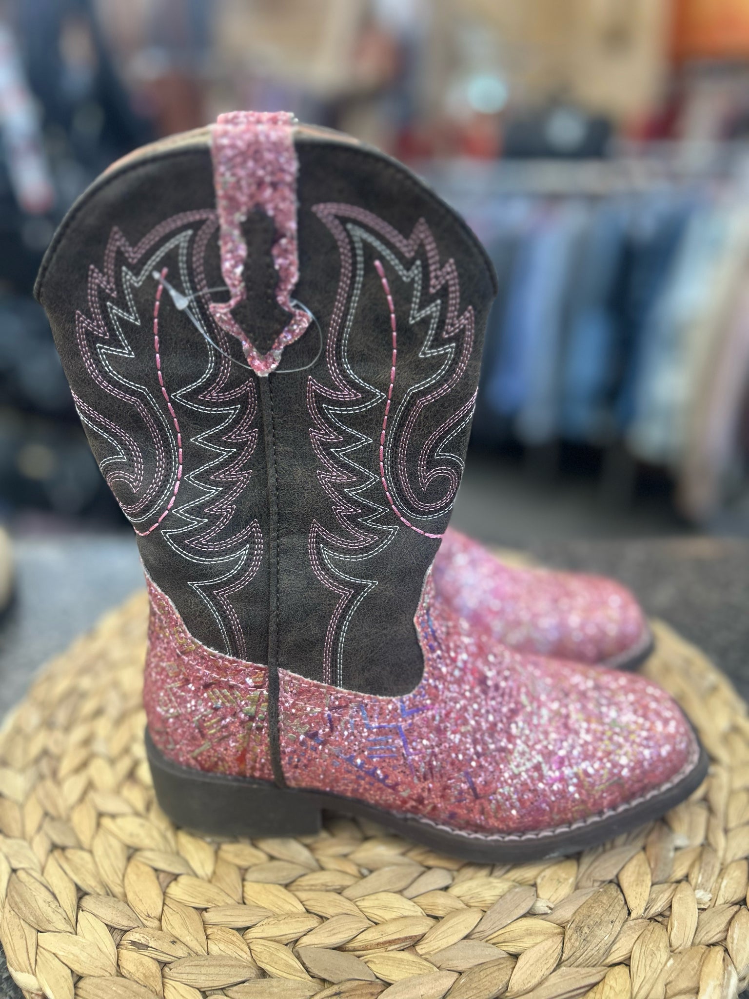 Pre-owned ROPER PINK GLITTER Dark Brown Shoe Size 2 Girls Boot