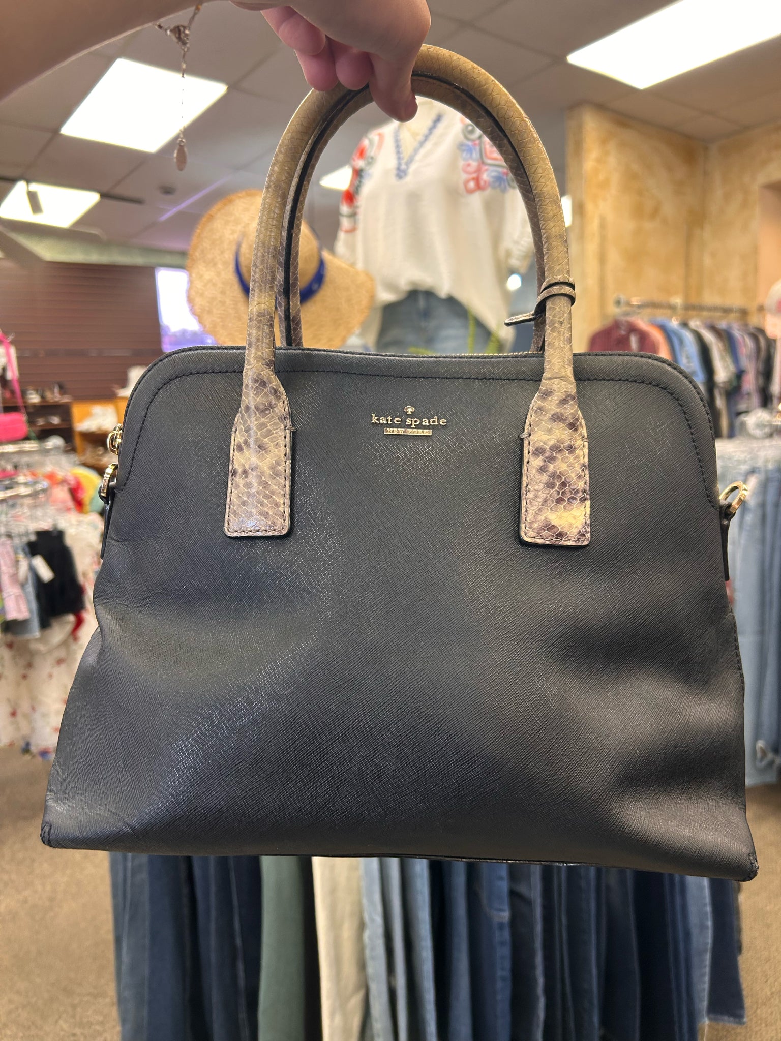 Pre-owned KATE SPADE Black Snakeskin Shoulder Designer Purse