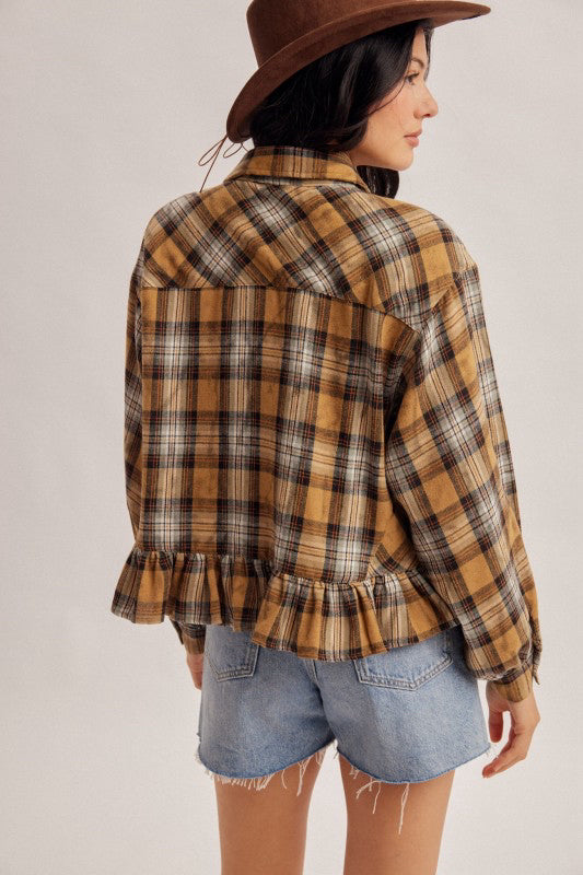 New HEM & THREAD Mustard plaid Black Size: S Long Sleeve Blouse