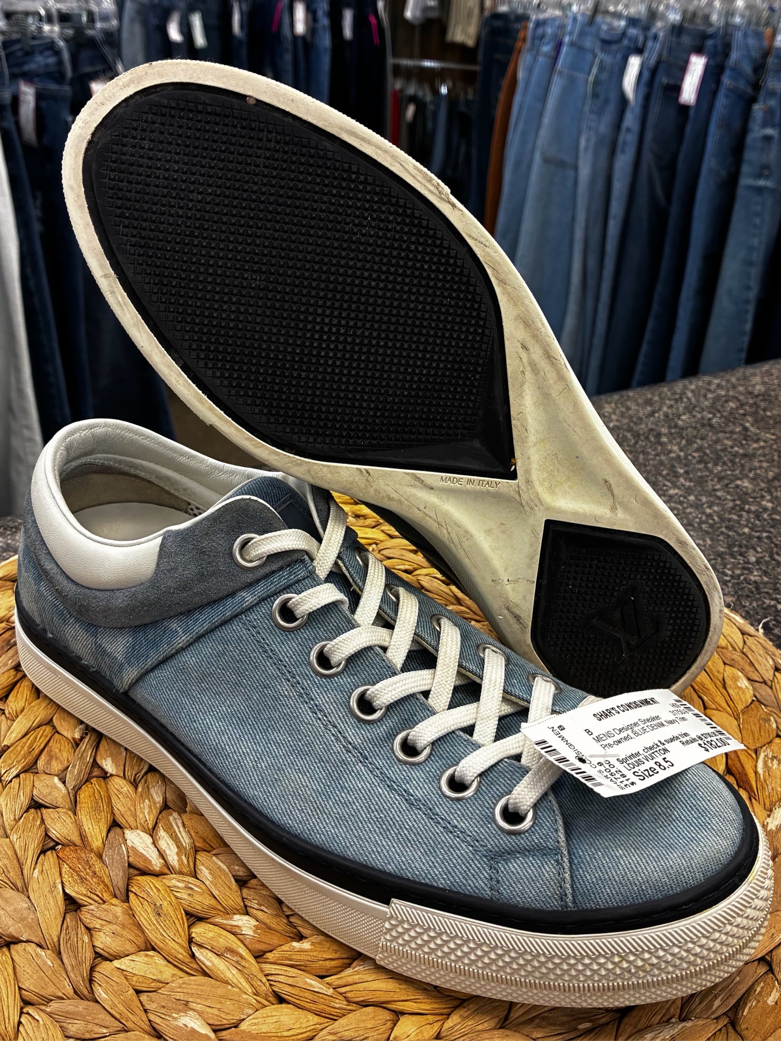 Pre-owned LOUIS VUITTON BLUE DENIM Navy Trim SHOE SIZE 8.5 MENS Designer Sneaker