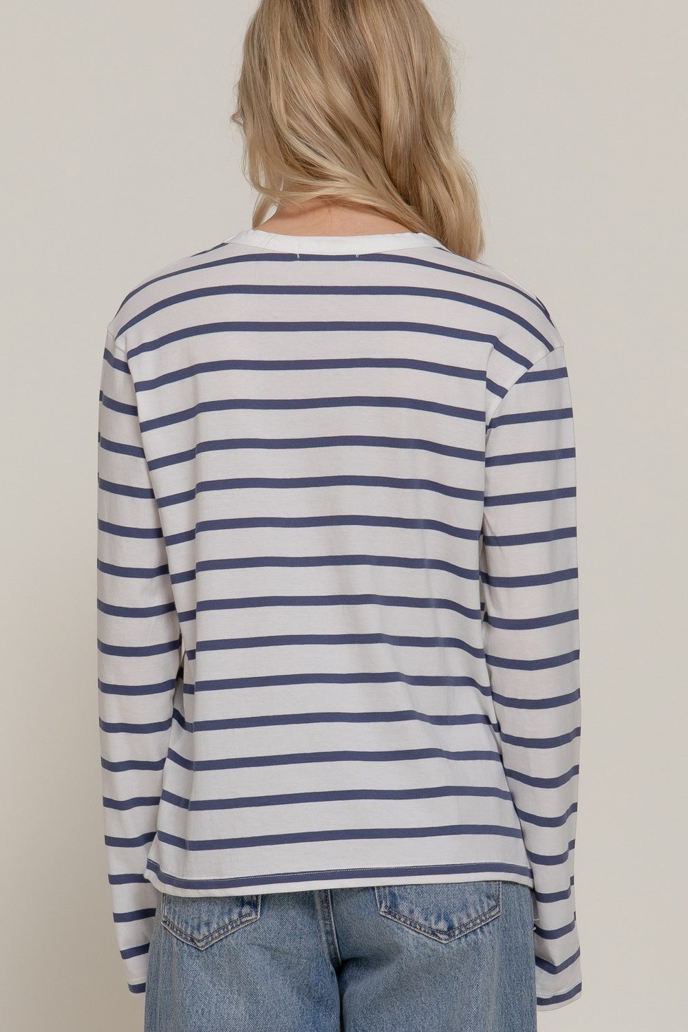 New ACTIVE BASIC Blue stripe Ivory Size S Long Sleeve Tee
