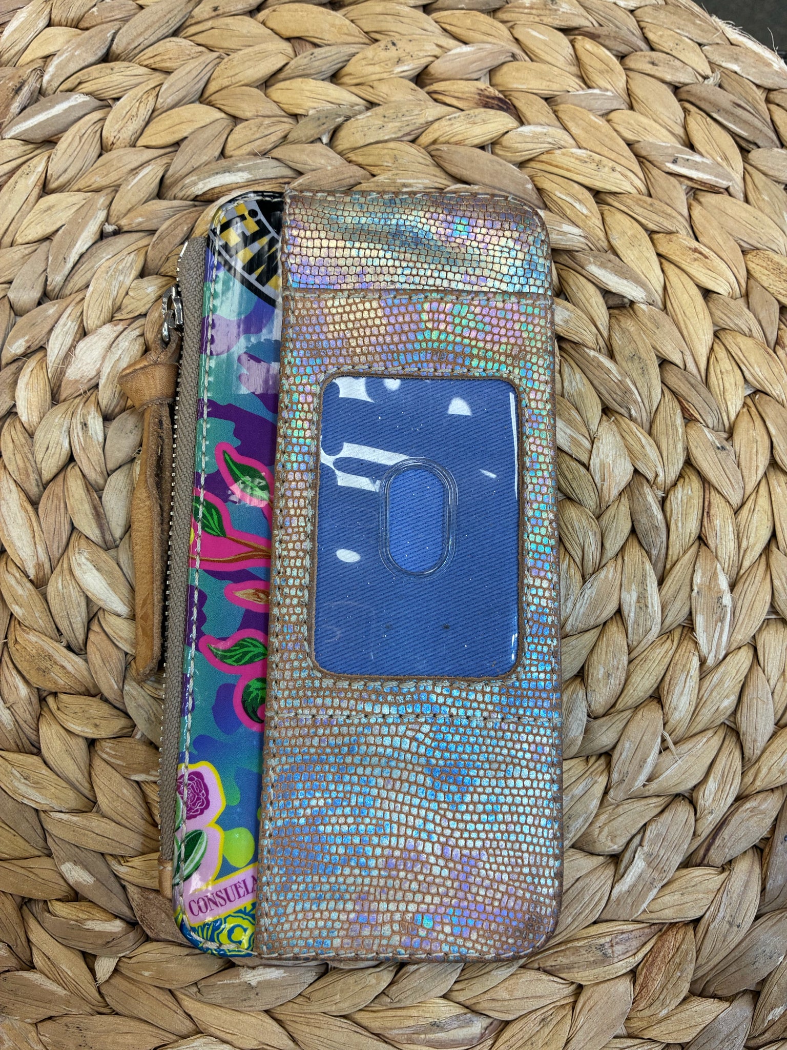 Pre-owned CONSUELA Snakeskin Multi Print Designer Credit Card Holder