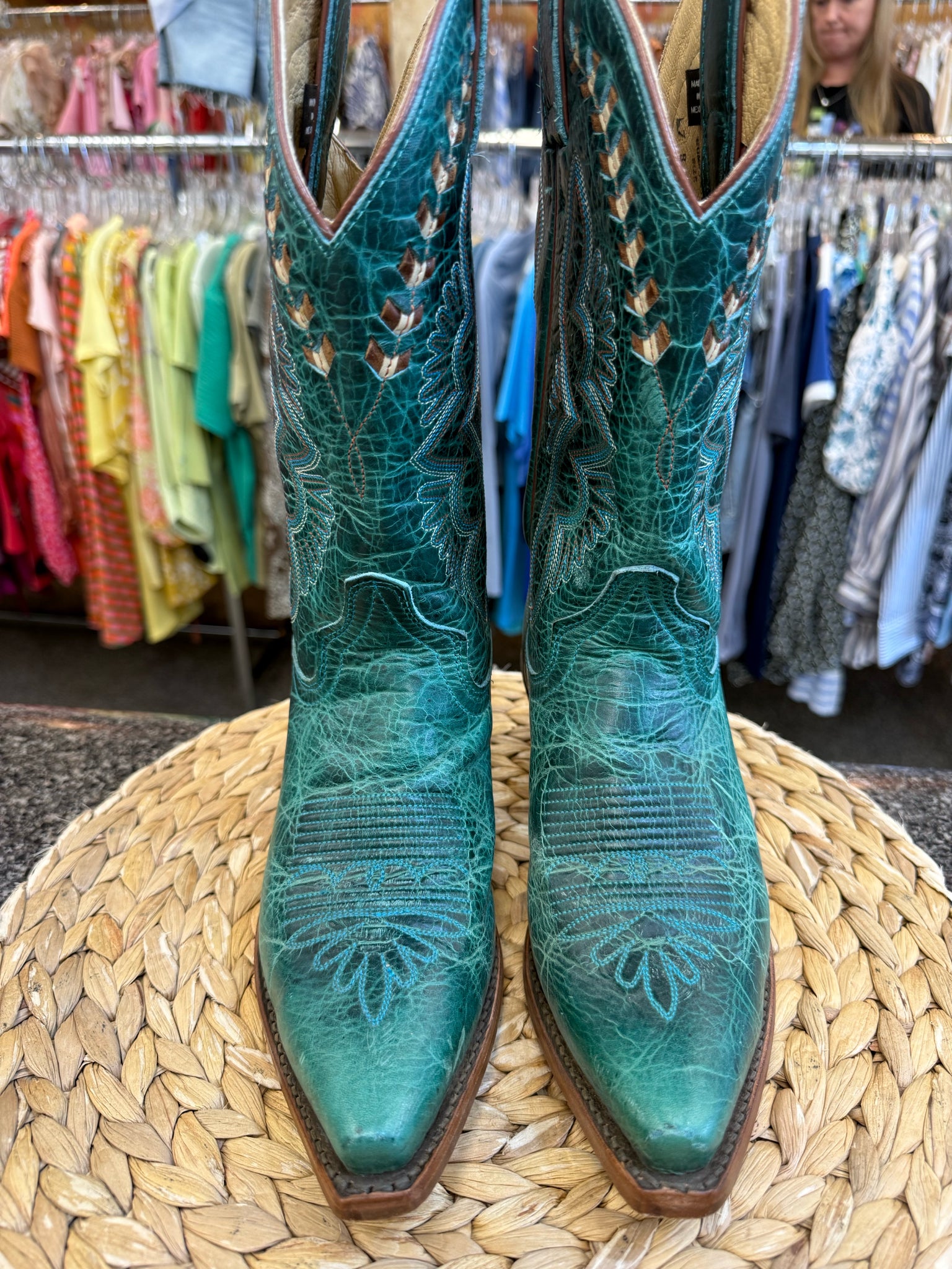 Pre-owned JUSTIN Turquoise Size 7 Designer Boot