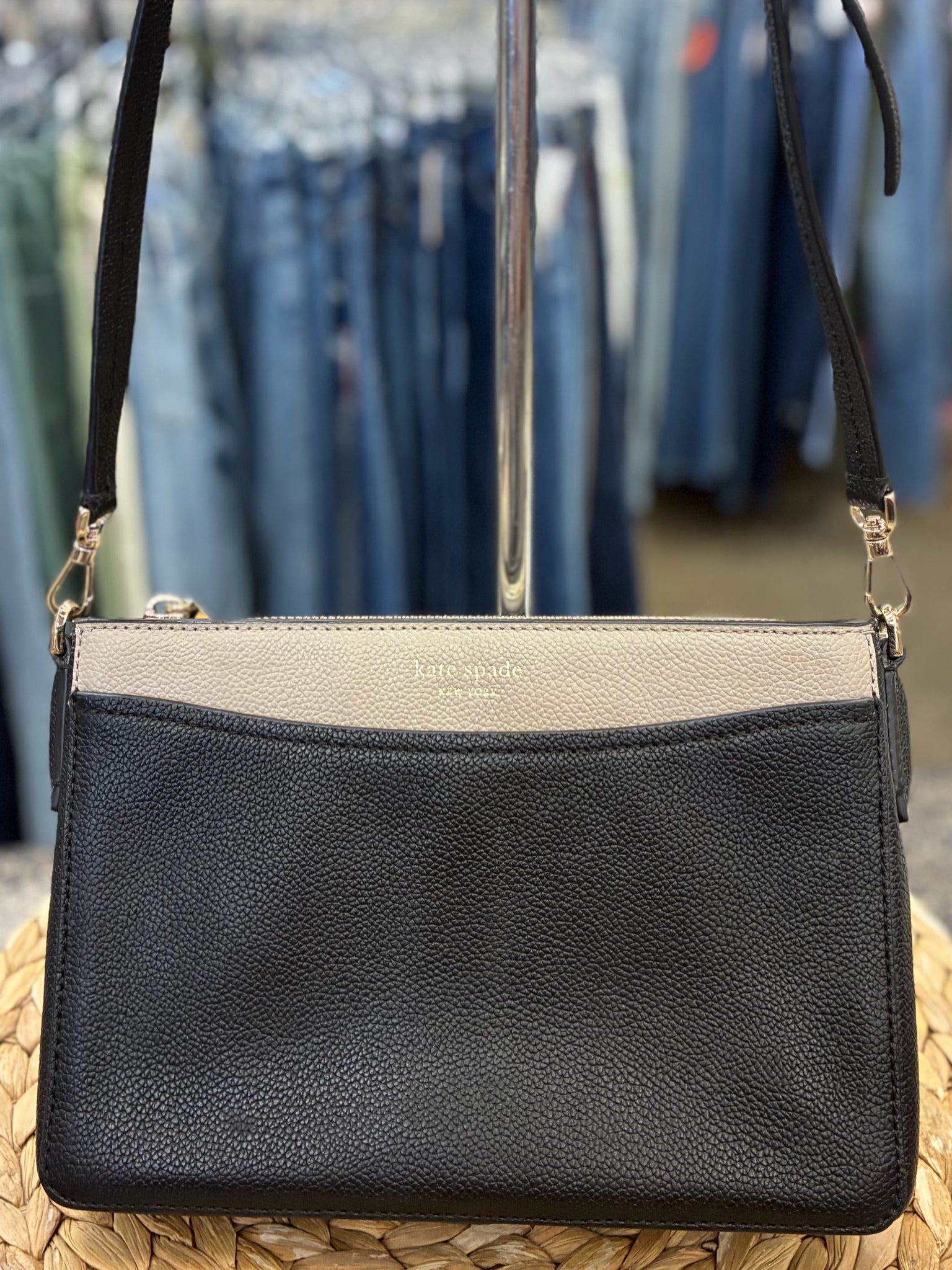 Pre-owned KATE SPADE Black BEIGE Crossbody Designer Purse