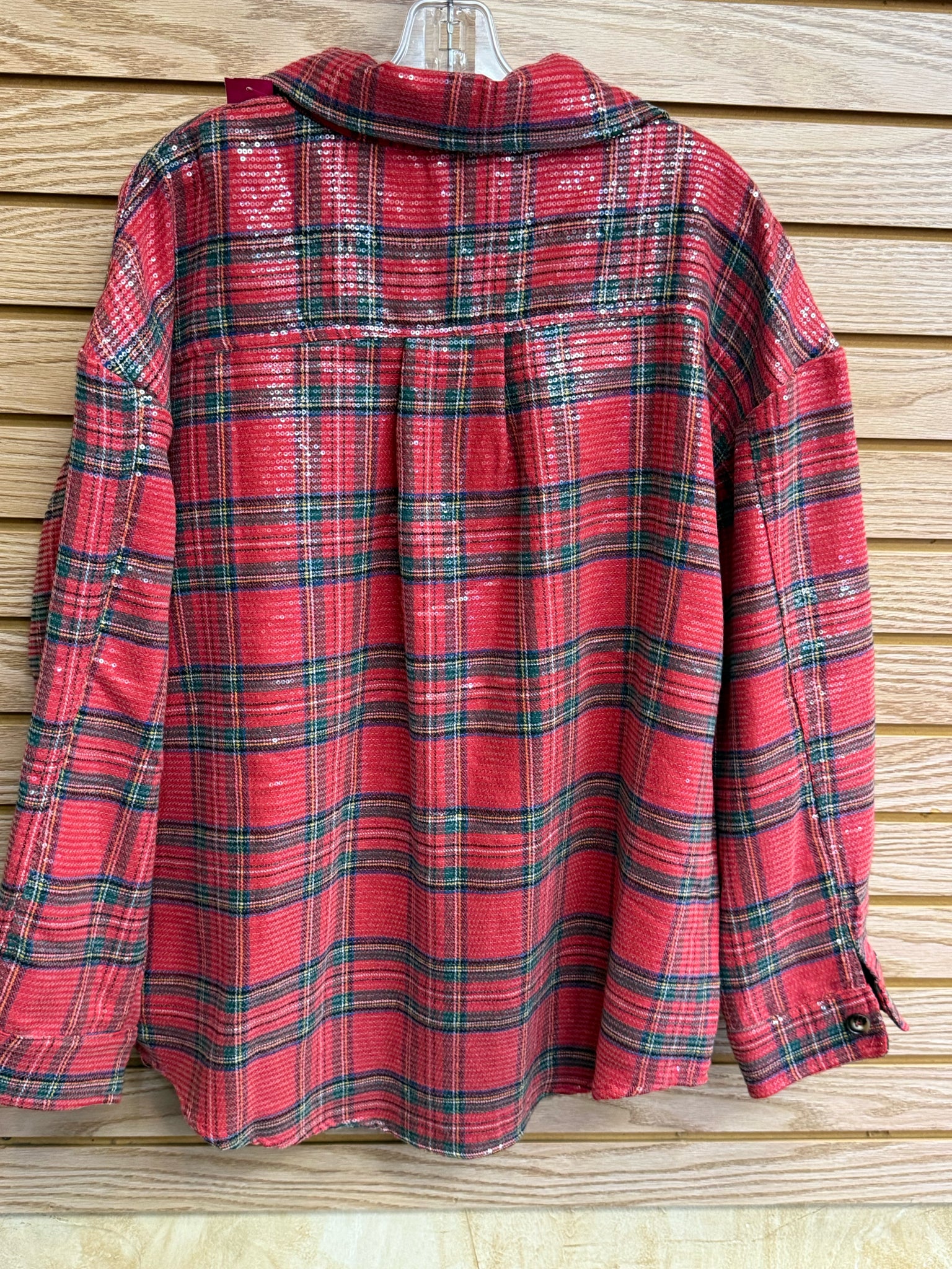 Pre-owned BIBI Red plaid Sparkle Size XL Long Sleeve Shacket
