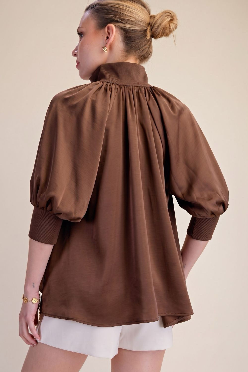New GLAM Brown Size: S Quarter Sleeve Blouse