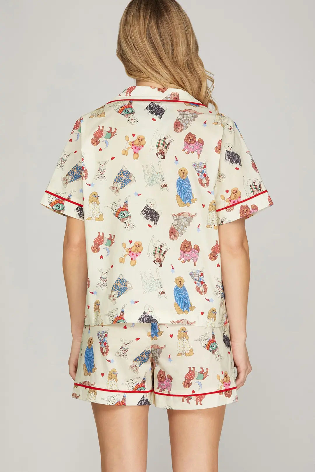 New SHE + SKY White Print Multi Size: S Short Sleeve Pajama Set