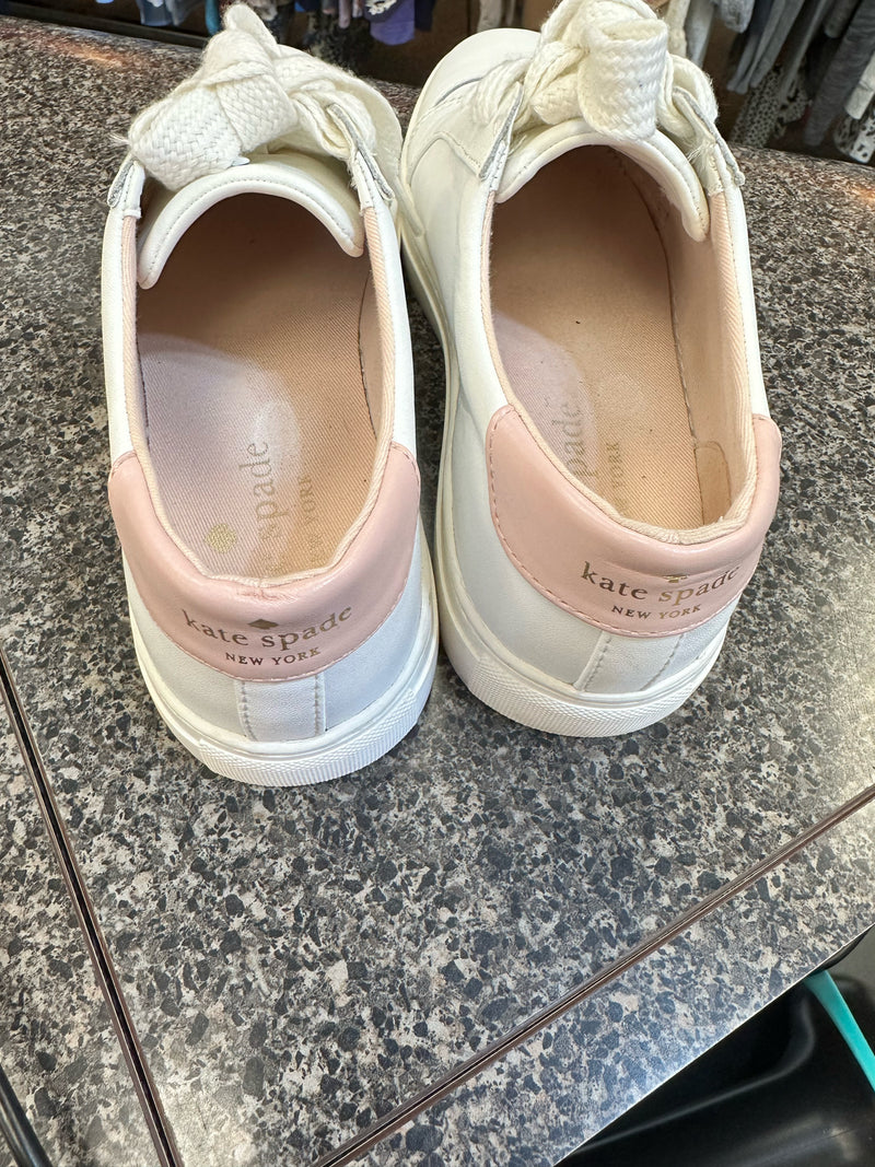 Pre-owned KATE SPADE White Light Pink Trim Size 8 Sneaker