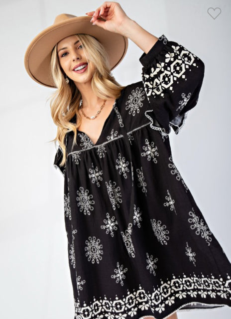 New Gigio Black White Print Size Small Long Sleeve Dress