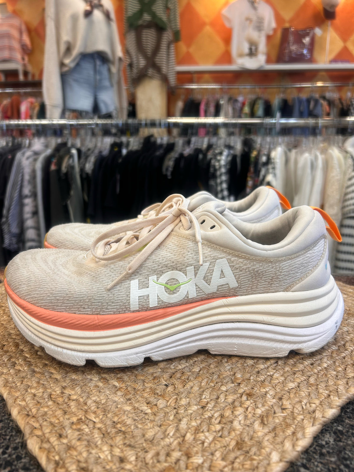 Pre-owned HOKA Cream Coral Trim Size 10 Designer Sneaker
