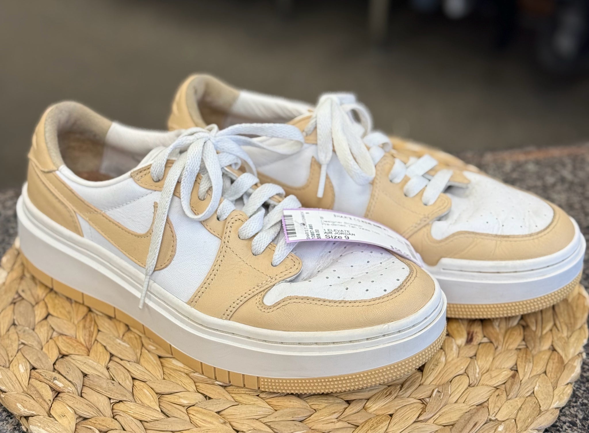 Pre-owned AIR JORDAN Tan White Trim Size 9 Designer Sneaker