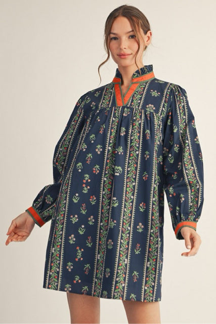 New JODIFL Navy floral Size Small Long Sleeve Dress