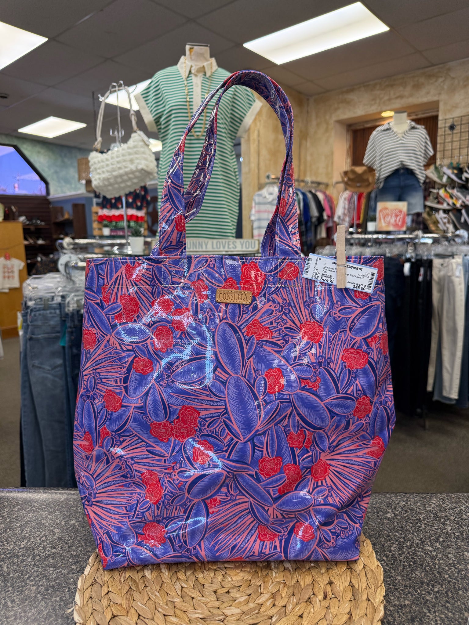 Pre-owned CONSUELA Purple floral Red Floral Tote Designer Purse