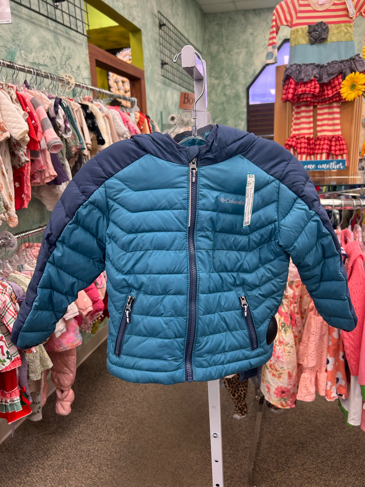 Pre-owned COLUMBIA Teal Navy C-SIZE 4T Long Sleeve Boys Jacket