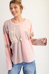 New EASEL Pink Cream Size S/M Long Sleeve Blouse