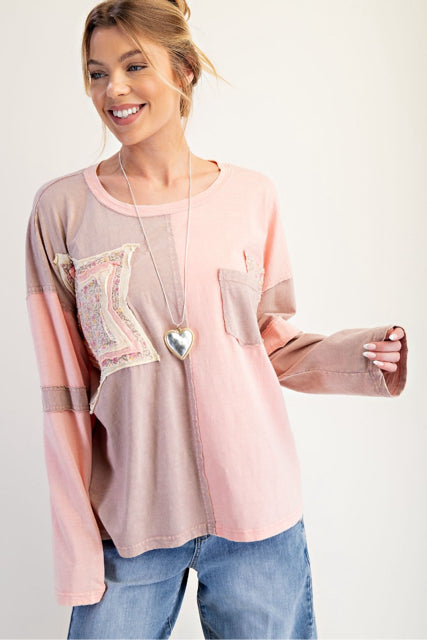 New EASEL Pink Cream Size S/M Long Sleeve Blouse
