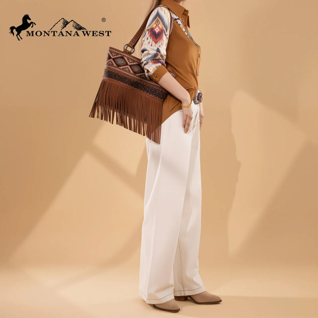 New MONTANA WEST Brown Cream Trim M Tote Purse