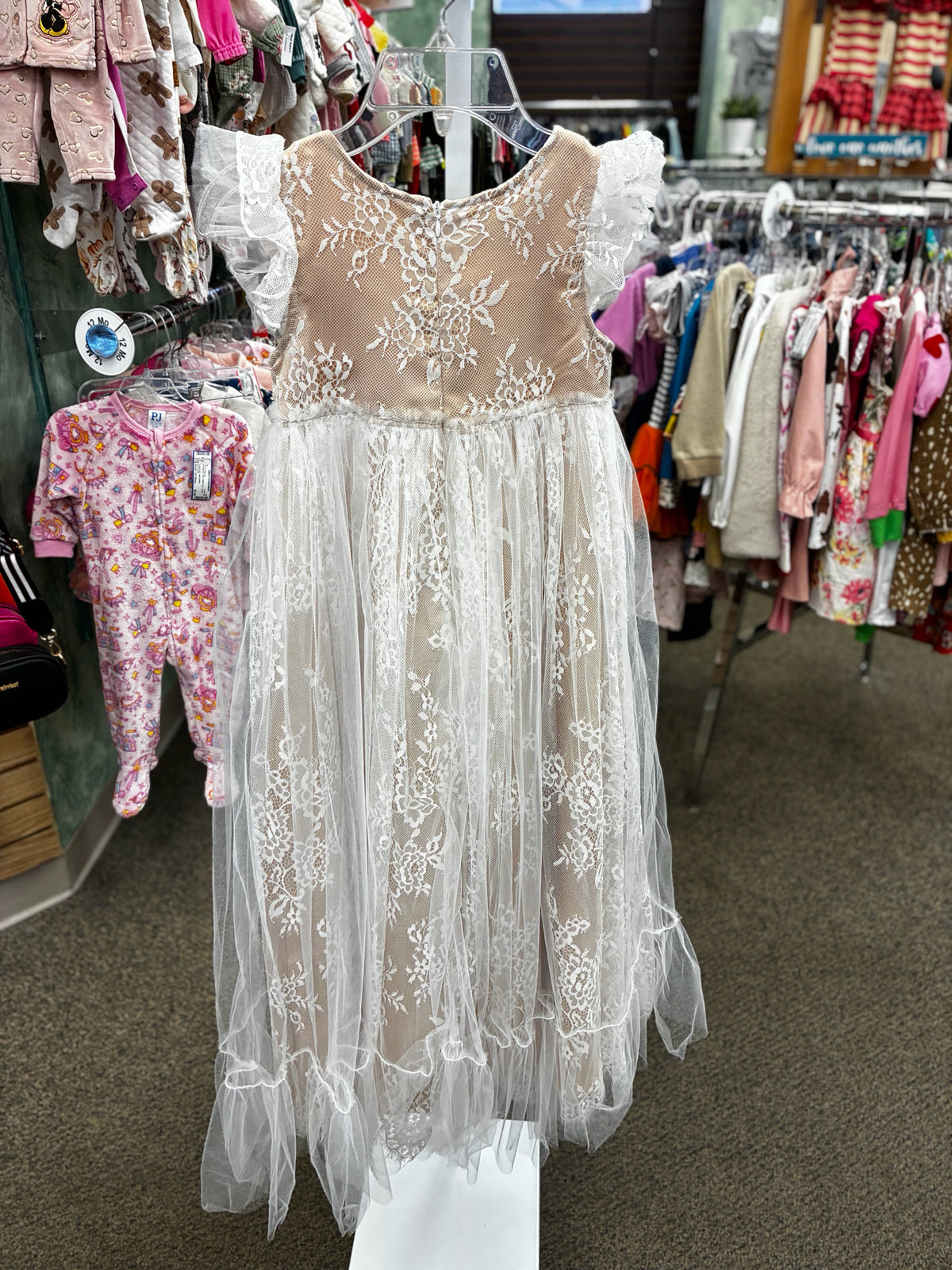 New with Tag TRISH SCULLY Tan White Lace GIRLS SZ: 8 Short Sleeve Girls Dress