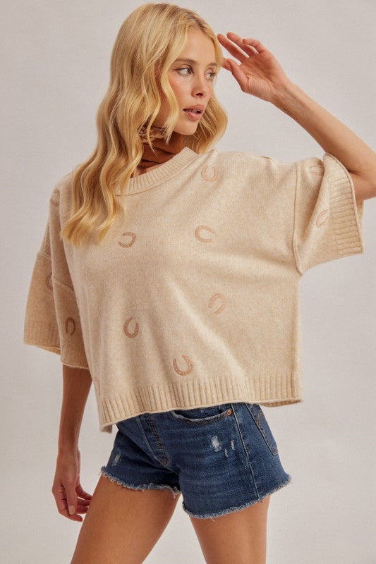 New HEM & THREAD Cream Size S Short Sleeve Sweater