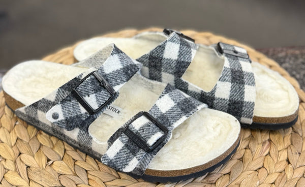 New  Without Tag BIRKENSTOCK Black plaid White Size 10 Designer Sandal