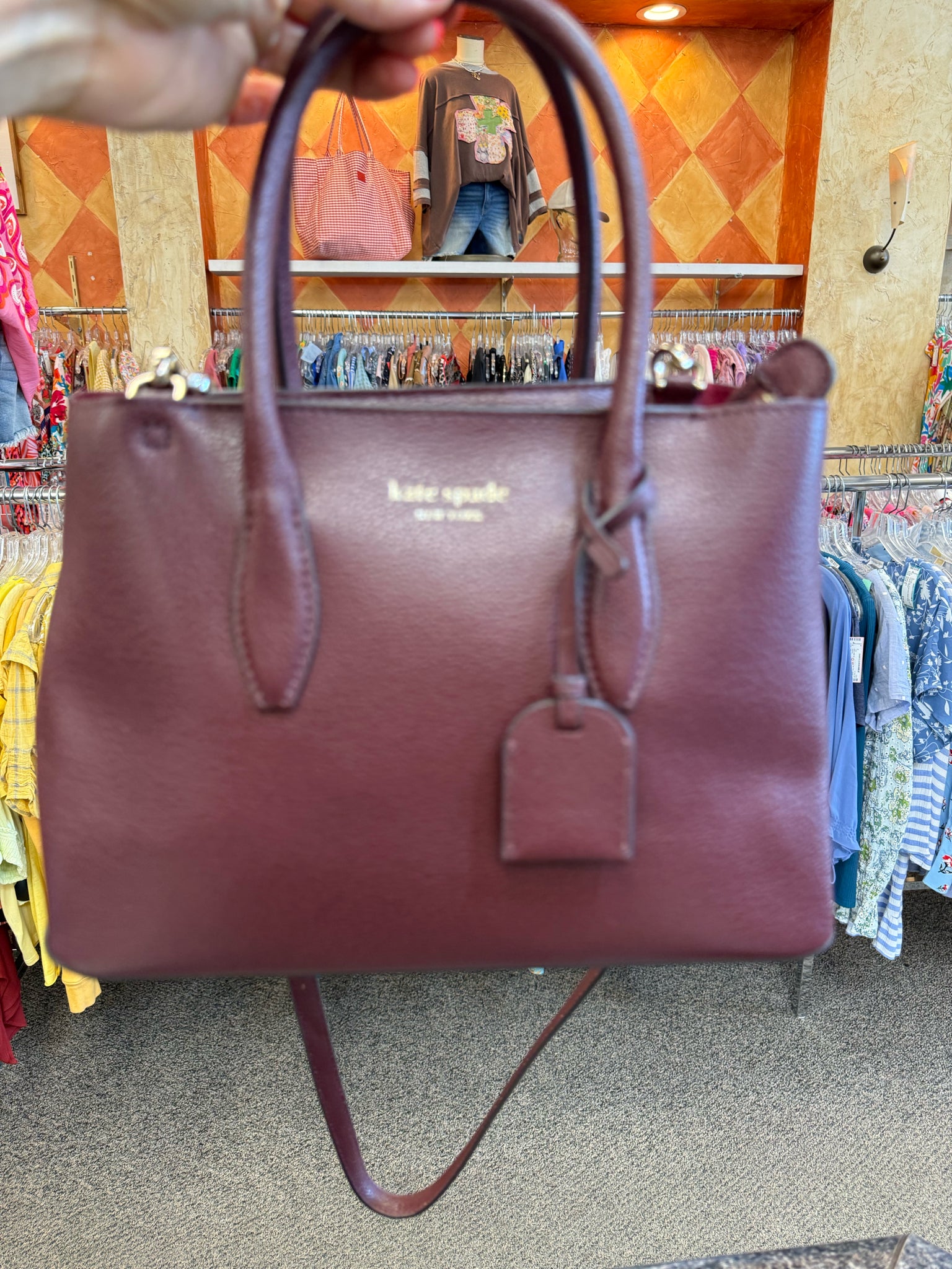 Pre-owned KATE SPADE Wine Silver Trim Crossbody Designer Purse