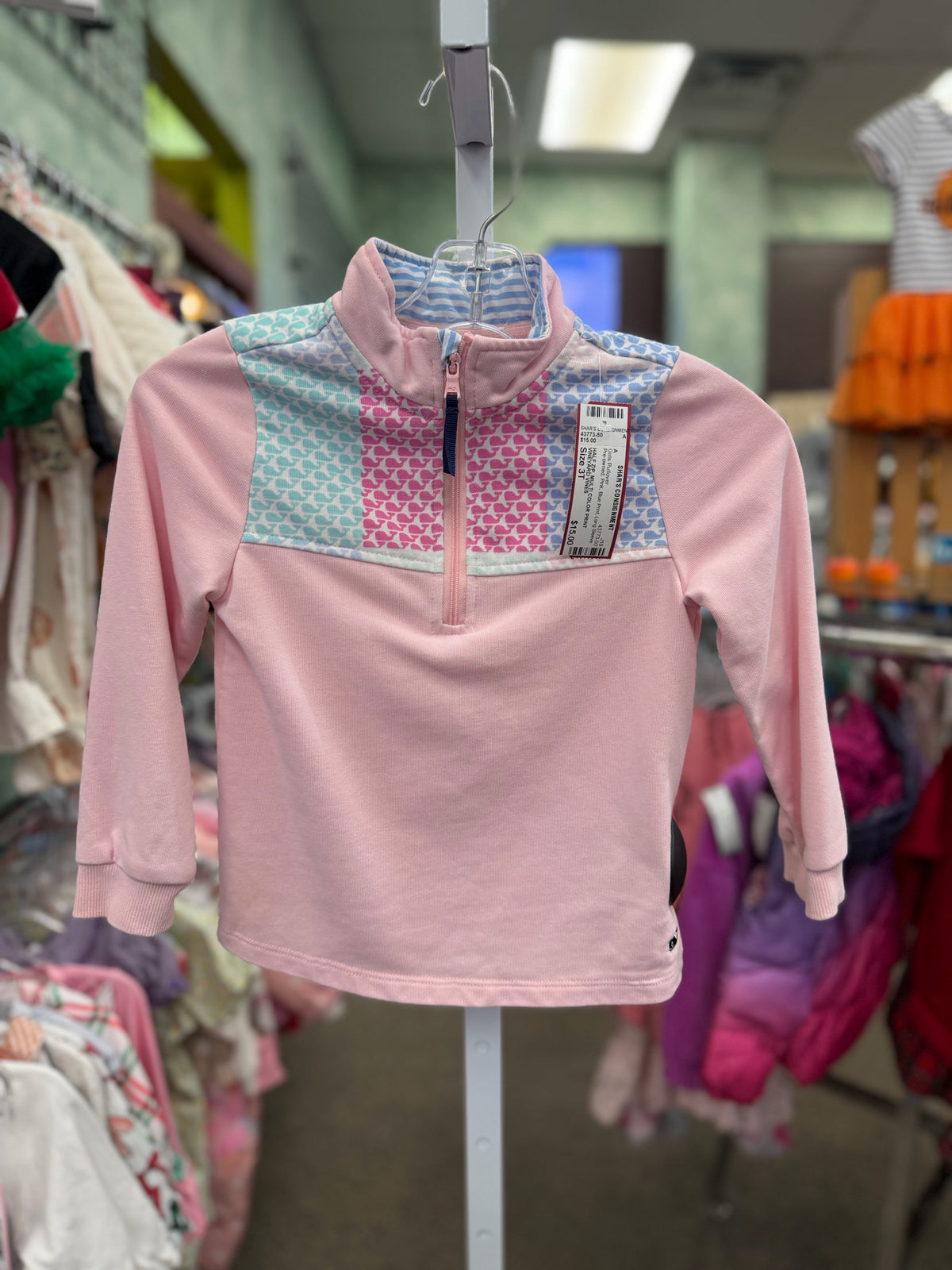 Pre-owned VINEYARD VINES Pink Blue Print Size 3T Long Sleeve Girls Pullover
