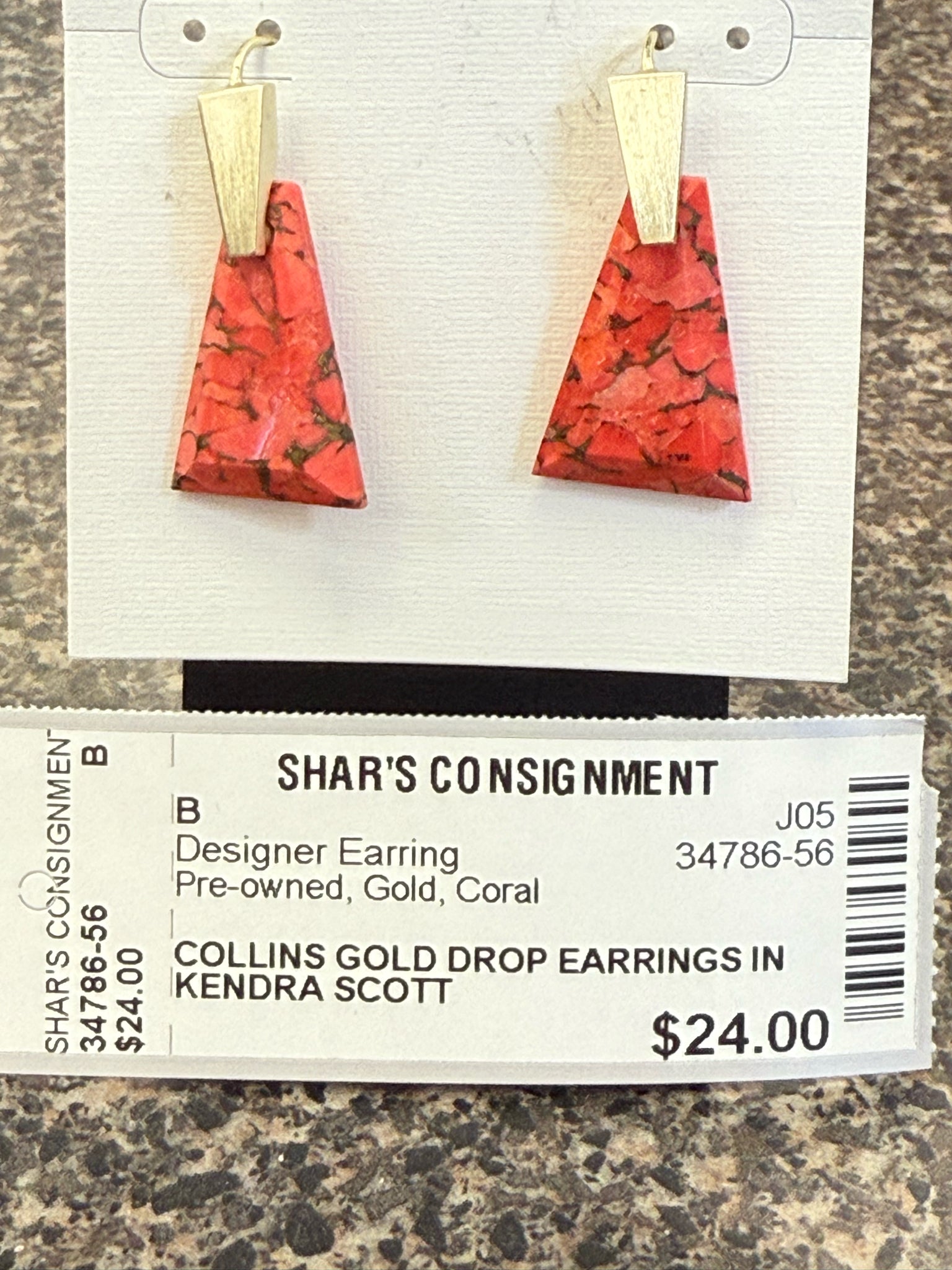 Pre-owned KENDRA SCOTT Gold Coral Designer Earring