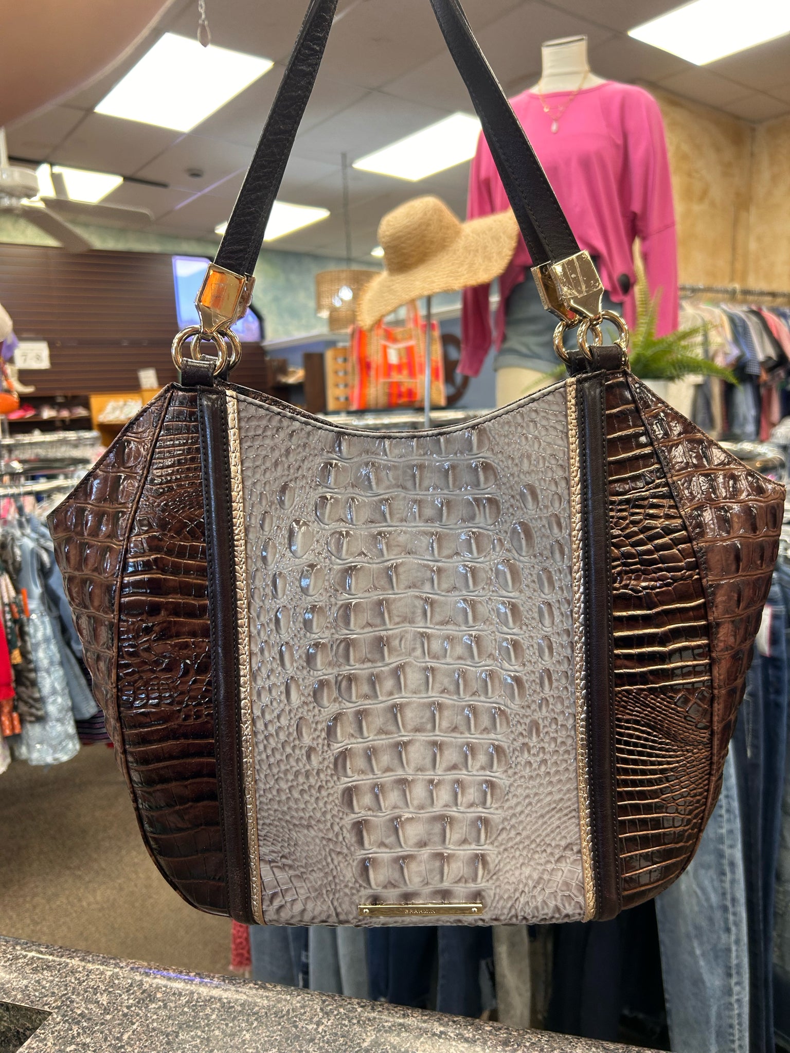 Pre-owned BRAHMIN Dark brown Cream Animal Shoulder Designer Purse