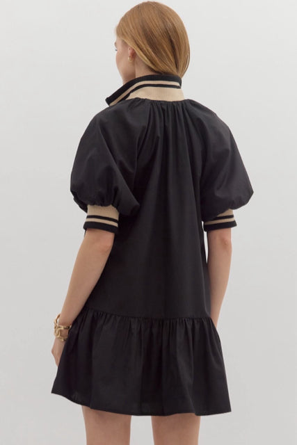 New ENTRO Black Black Trim Size Small Short Sleeve Dress