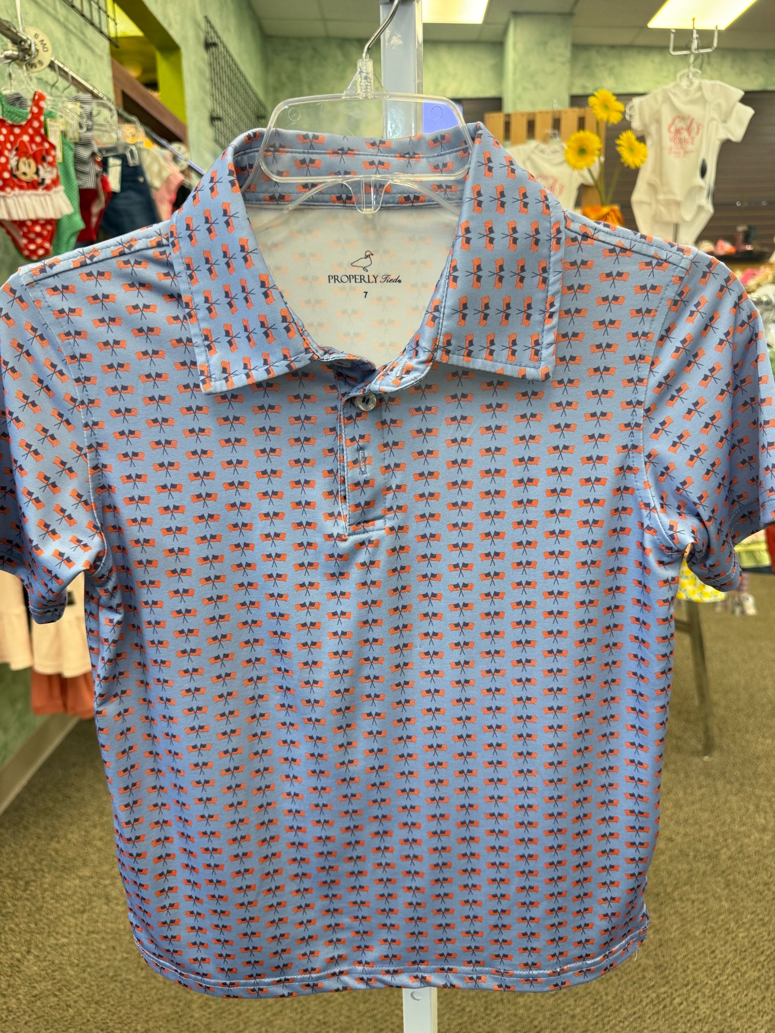 Pre-owned Properly Tied Blue Red C-SIZE 7 Short Sleeve Boys Top
