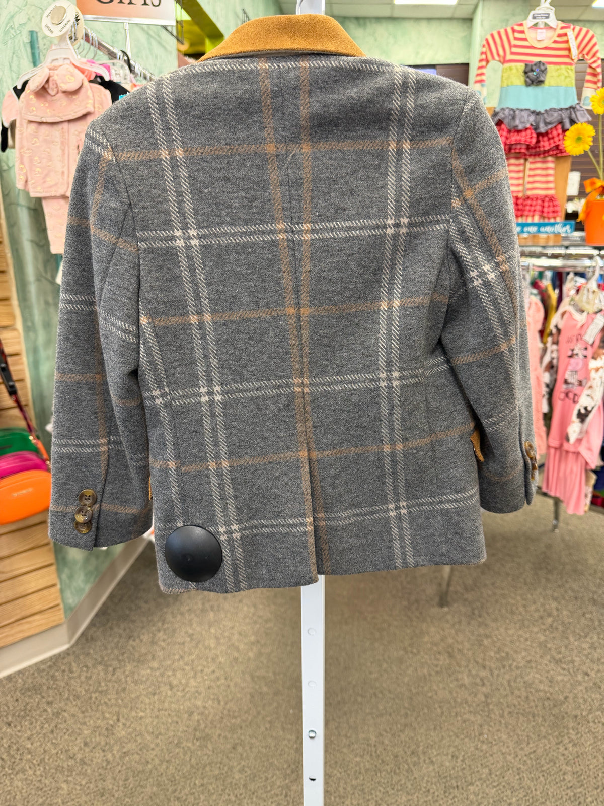 Pre-owned APPAMAN Gray Brown Plaid C-SIZE 4T Long Sleeve Boys Jacket